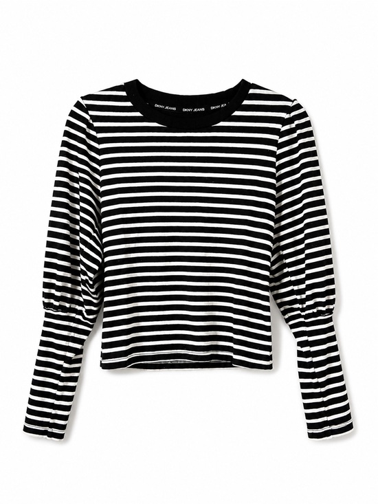 Dkny Tops - Dkny Black and White Striped Puff-Sleeve Long Sleeve Tee